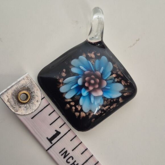 Murano Glass Pendant with Blue Flower Design - Picture 9 of 16